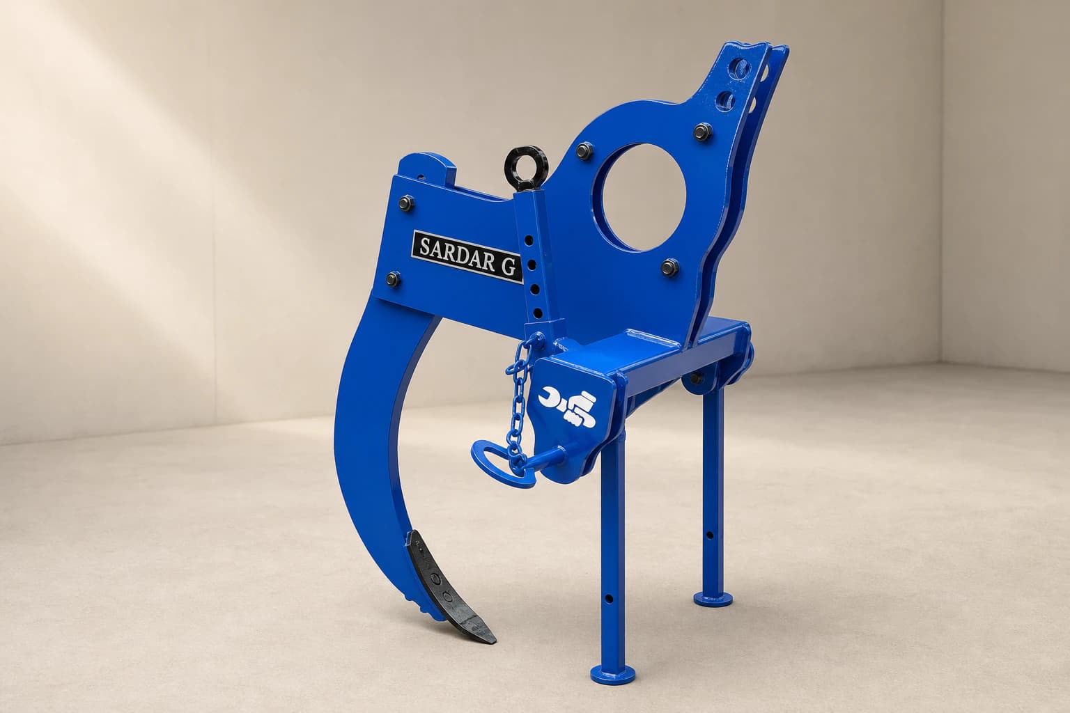 Premium blue single-tyne Sub Soiler with two parking stands in a warm studio